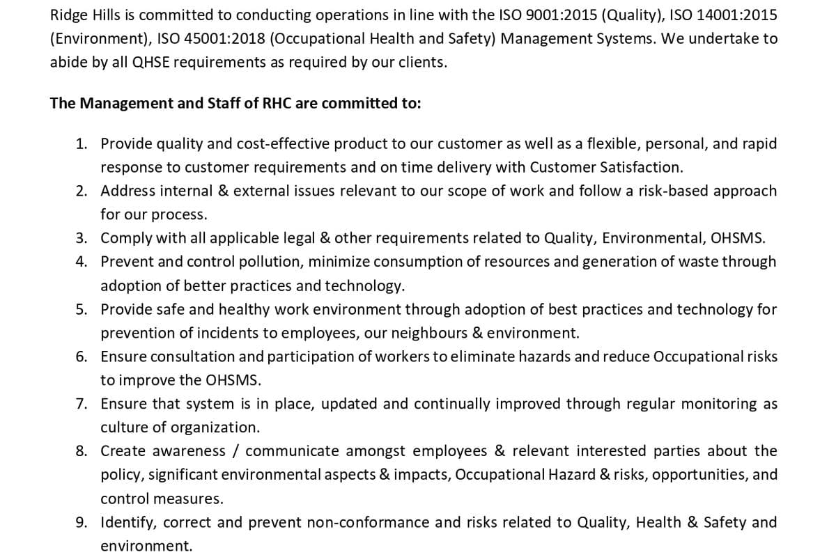 Integrated IMS Policy statement